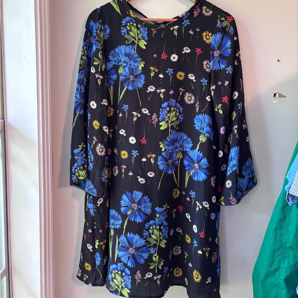 Maeve Anthropologie Lucinda Dark Floral Silk Dress | S